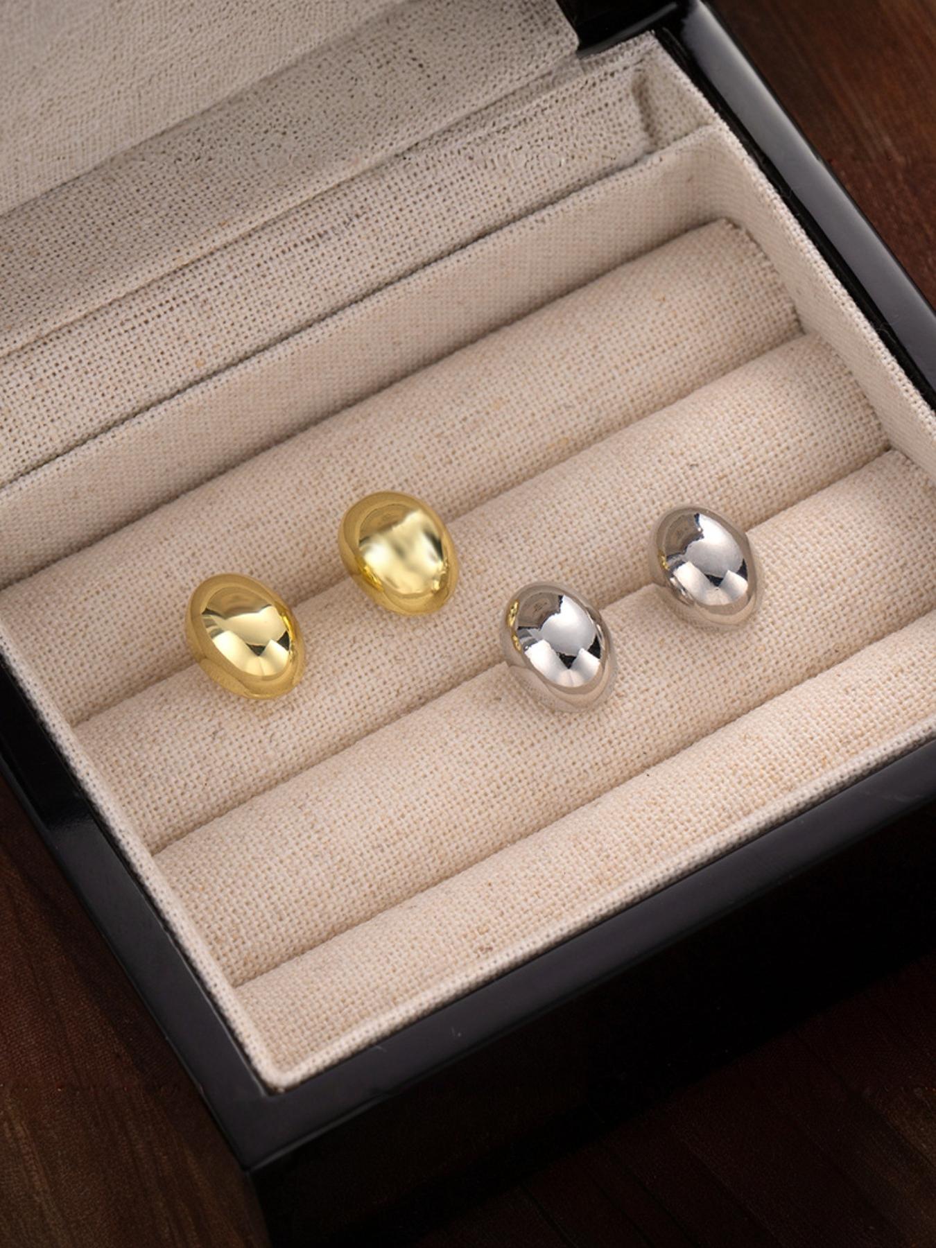 Golden/silver Color Stud Earrings, Fashionable Simple Casual Design, Metal Material, All Seasons Wear, Choking Hazard Warning
