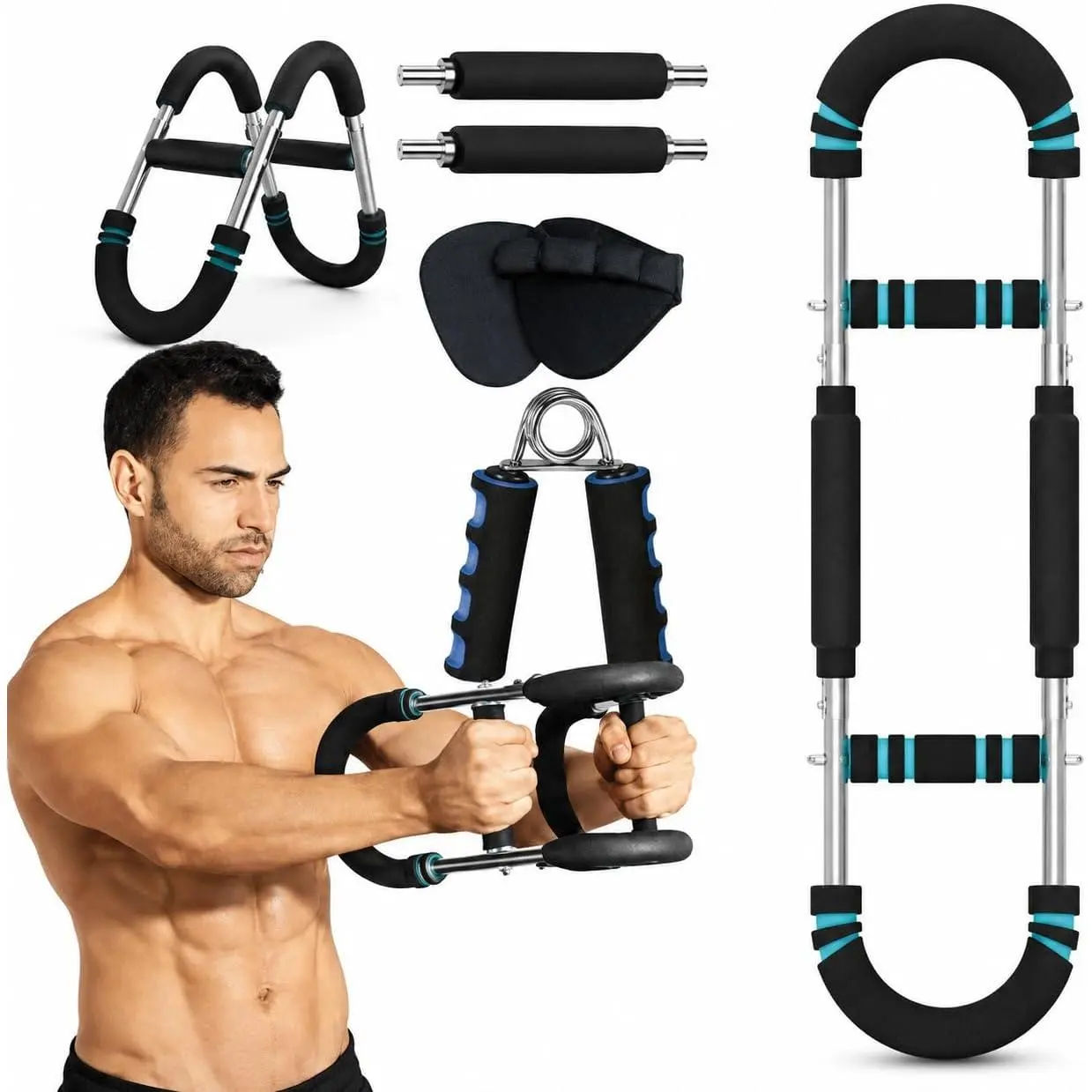 Arm Trainer Set, Adjustable 66-110 lbs Arm & Chest Exerciser for Men & Women,  Gym Fitness Equipment Includes Light Hand Grip Trainer and Grip Pads