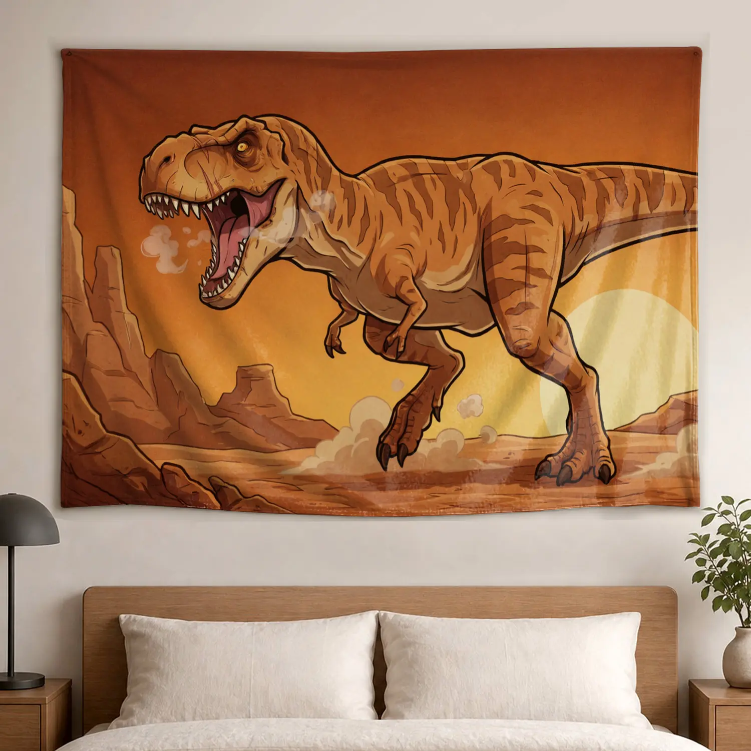 Roaring Tyrannosaurus Rex Jurassic Desert Wall tapestry,Large size Printed Horizontal Tapestry blanket,Polyester Fabric Wall Hanging for living room,bedroom,No Installation Required,Indoor,Outdoor,Gift for Family and Friends