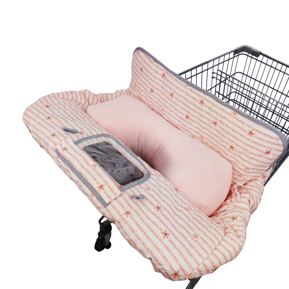 Shopping Cart Cover  Baby/Toddler 2-in-1 High Chair Cover, Easy Attach & Remove, with Cellphone Holder, Pink Strip Star
