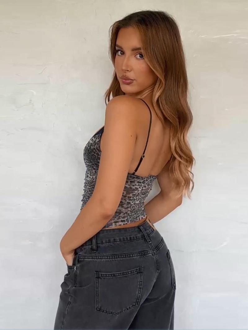 Women's Leopard Print Top, Casual Sleeveless Top for Summer, Women's Clothing for Daily Wear Top, Casual Comfy Cami