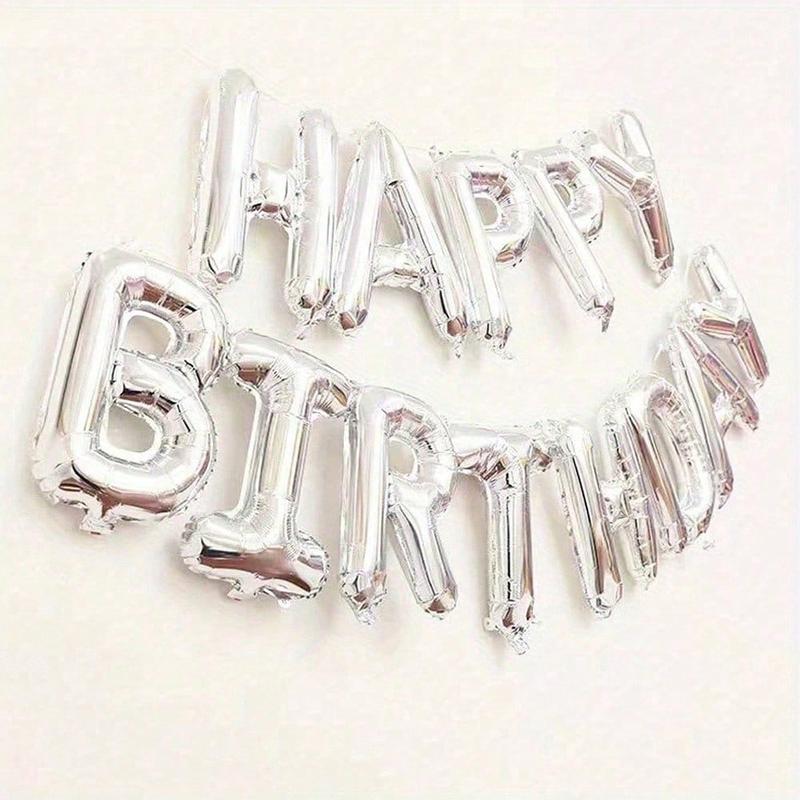 32pcs Balloon Set 16inch Silver Happy Letter & 18inch Black Silver Heart-Shaped Aluminum Foil Latex for Birthday Wedding Anniversary Party Decor