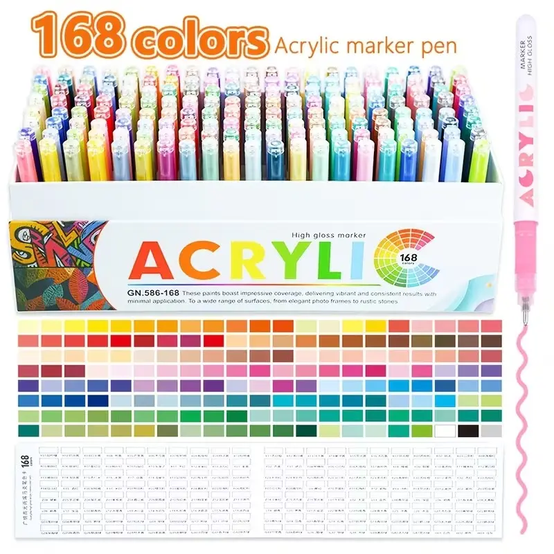 Guangna 168 Color Acrylic Gel Pen Set, Hard Tip, Fast-Drying, Large Capacity, Ideal for Drawing, Journaling, DIY Crafts, Holiday Gift, Diy Pens