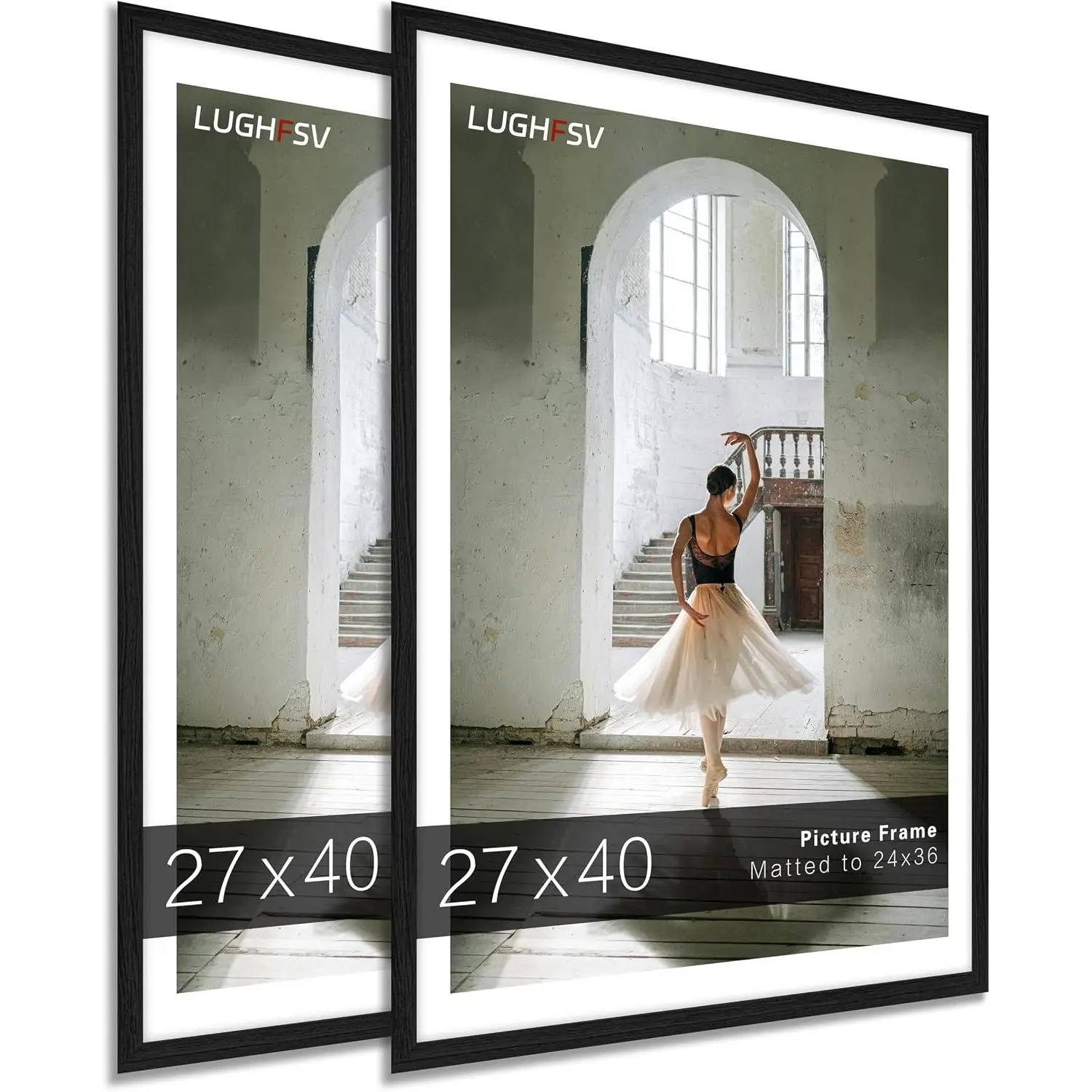 27x40 Picture Frame for Wall, Poster Frame 27x40 with Mat or 24x36 without Mat, Horizontal and Vertical for Wall Mounting, Home Office Decoration