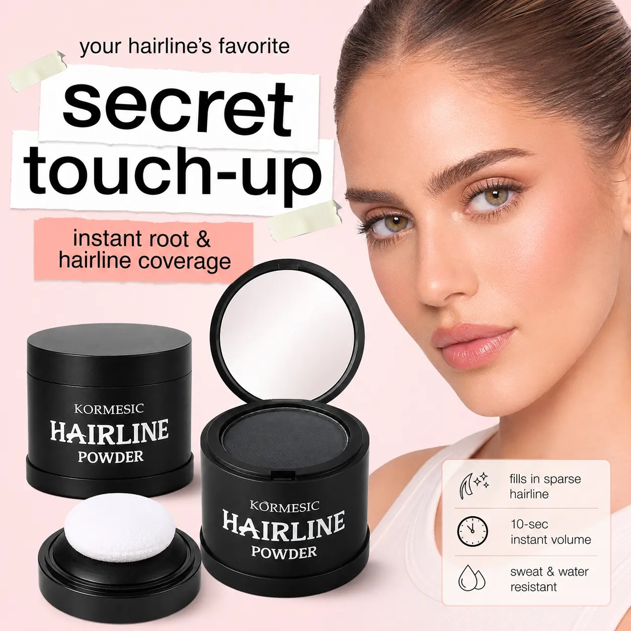 airline Powder for Thinning Hair, Waterproof Root Touch Up Cover Up with Mirror & Puff, Instant Hairline Filler & Root Shadow Powder, Long-Lasting Natural Brown, Travel Size Compact for Women