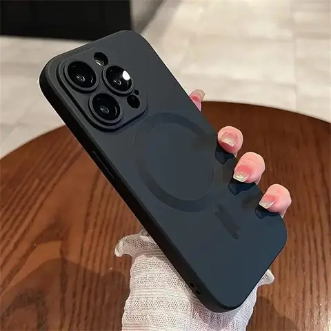 MagSafe Slim Silicone Casing with Glass Camera Lens & Screen Protector - Durable, Shockproof Accessory for iPhone 18 Pro Max,17 Pro Max,16,15,14,13,12,11 (Black) for Cellphone Handheld Devices