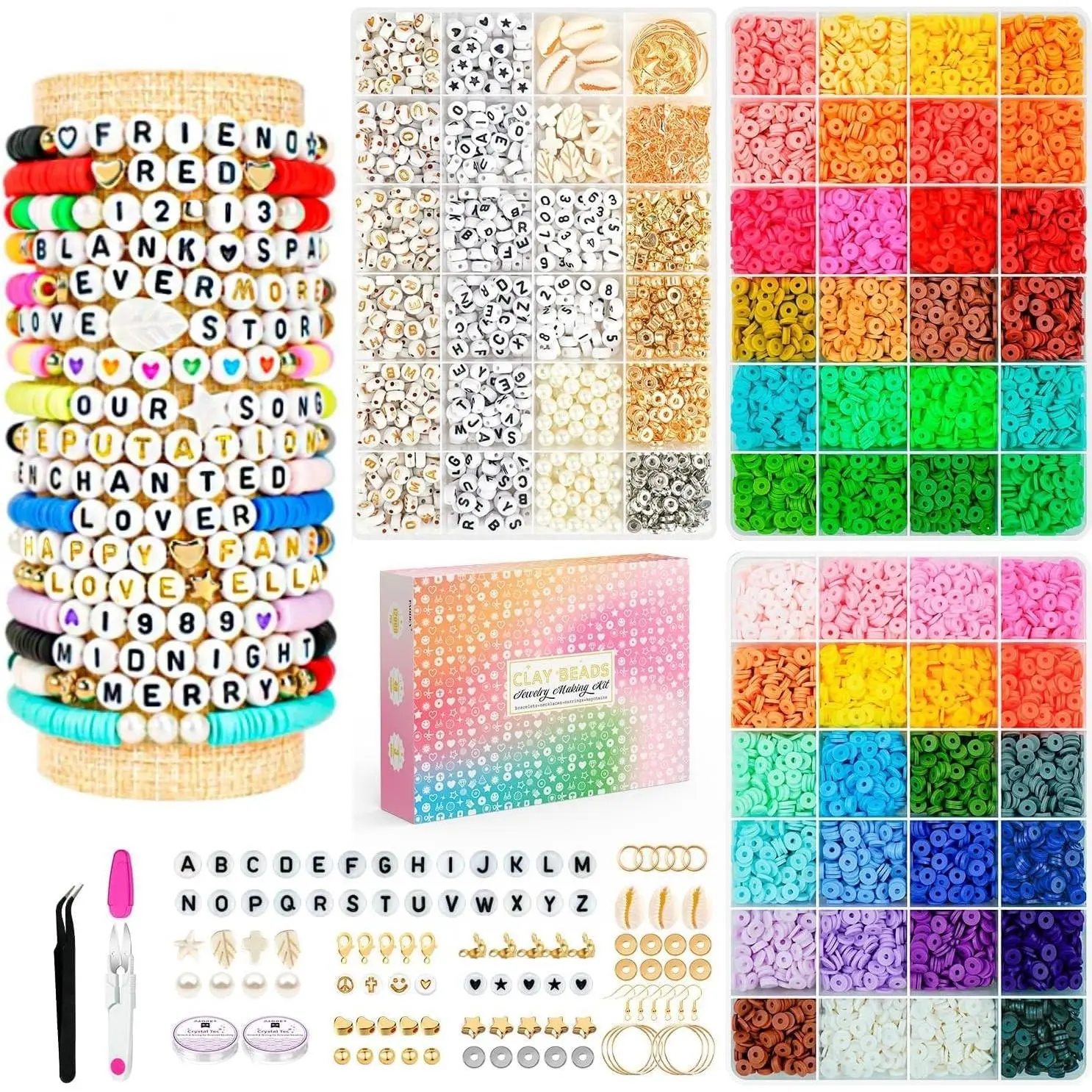 Friendship Bracelet Kit, 14,000pcs 48 Colors Bracelet Making Kit Clay Beads with Number Letter Bead Set Concert Merch Arts and Crafts Gifts for  Teen Girls  Making Supplies Bracelet Maker
