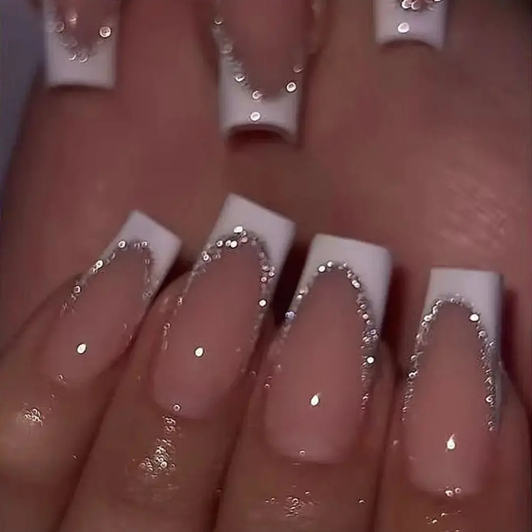 24pcs Medium Square French Floral Acrylic Nails Set, Sweet European Style Wearable False Nails, French Tip Nails, Perfect for Women and Girls