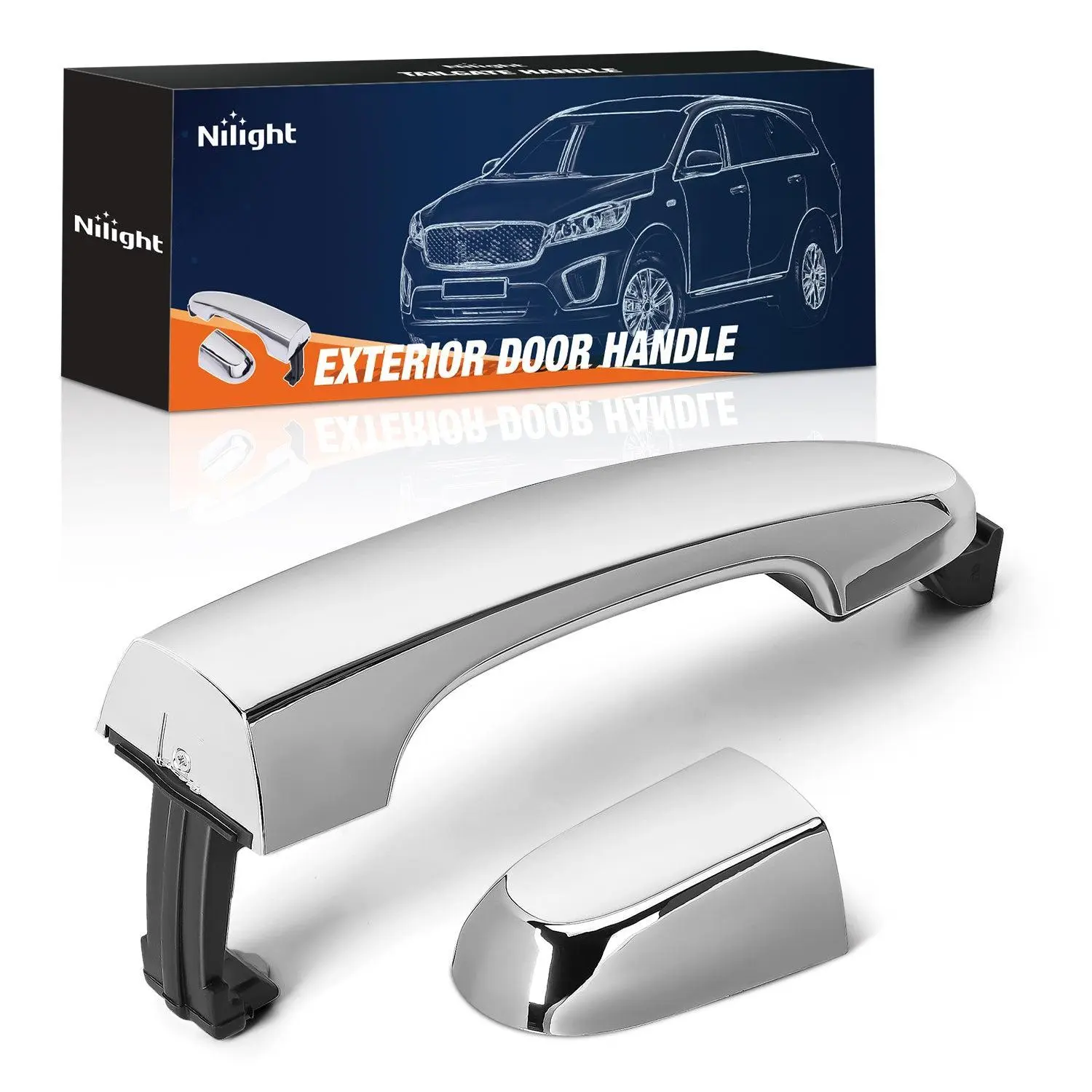 Nilight Solid Material Exterior Door Handle - Rear Right Passenger Side, Chrome Finish, Anti-Scratch Rubber Pad, OEM-Sized, Compatible with 2011-2015 Kia Sorento, Replaces OEM# 826512P010, 836622P010