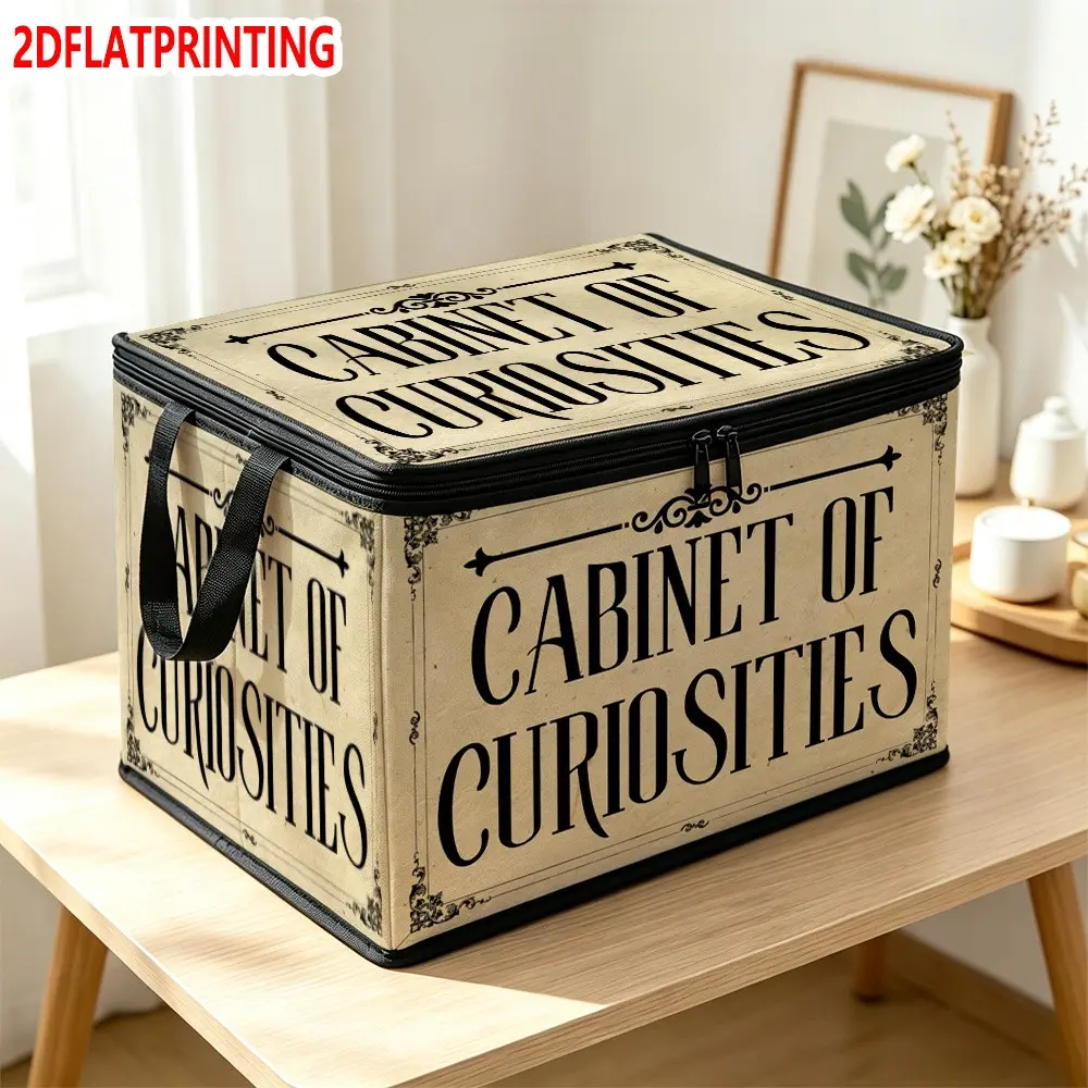 Vintage Paper Cutout Frame Cabinet of Curiosities Text Pattern, Foldable Large Capacity Storage Box, Reusable Multi-Functional Organizer, Home Organizer Boxes