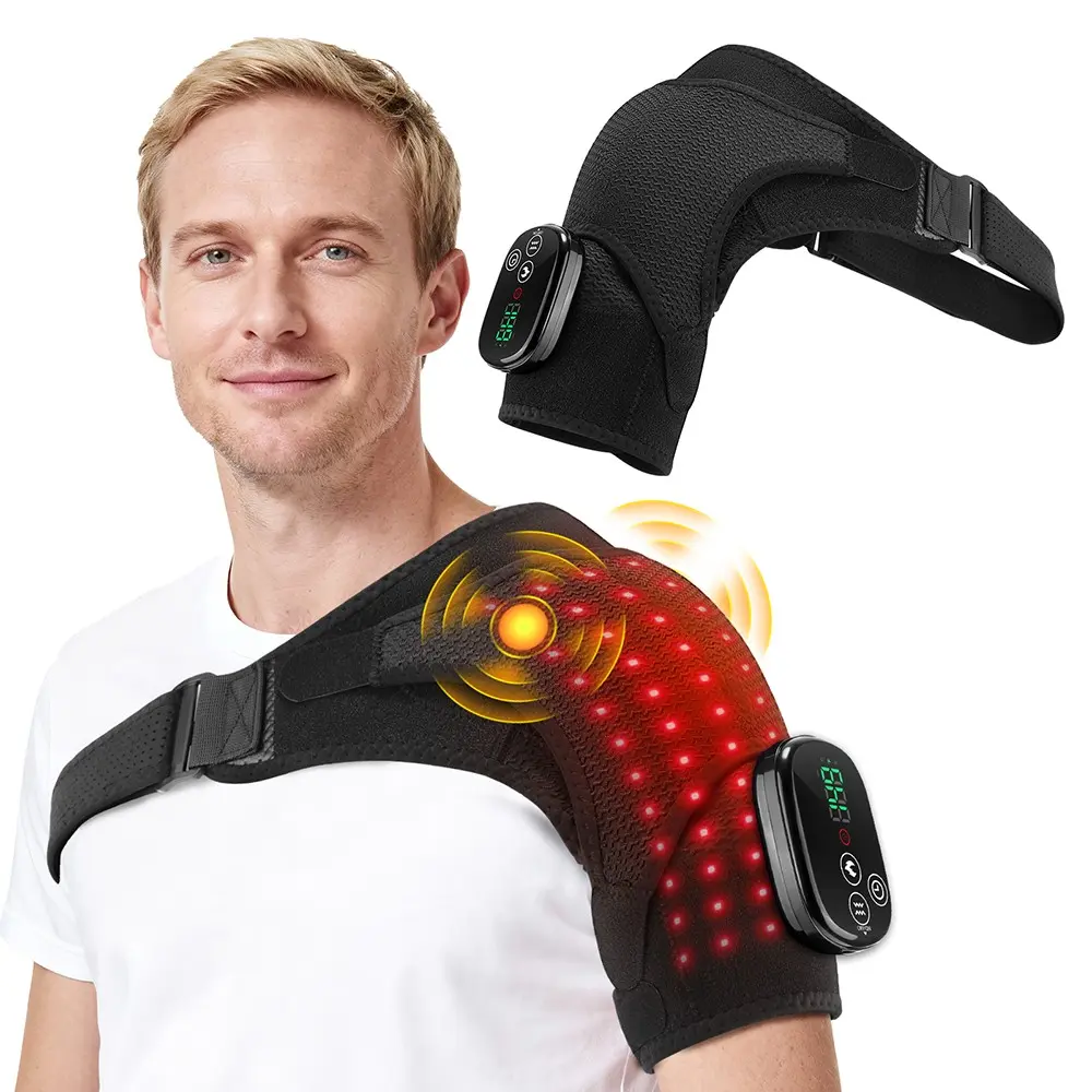 Red Light Lightweight Shoulder Massager With Heating Vibration, 60 LED Light, Shoulder Sleeve Heating Wrap for Rotator Cuff Frozen Shoulder