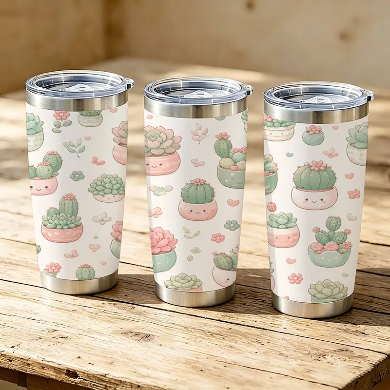 20oz Cute Succulent Cactus Stainless Steel Tumbler， Tumbler with Lid Double Wall Vacuum Insulated Travel Mug， Coffee Cups With Lids， Perfect Gifts For Birthday Holidays.