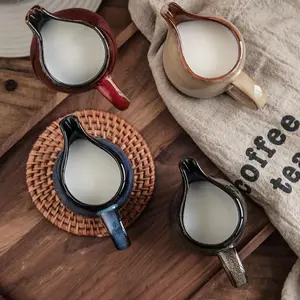 4 Pack 3 Oz Small Ceramic Creamer Pitcher with Handle, Milk Jug for Coffee Milk Sauces Salad, Freezer & Microwave Safe