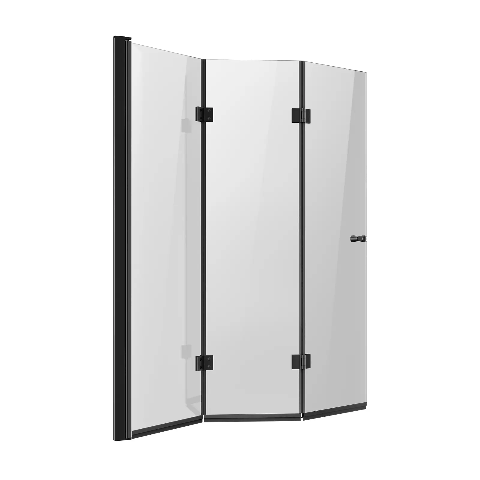 Bathtub Shower Door, 51 in.W x 56 in.H, Frameless Foldable Hinged Shower Door, Tri-Fold Shower Glass Door with 1/4 in Tempered Glass Door, 180°Rotating and Folding Design, for Bathtub, Black