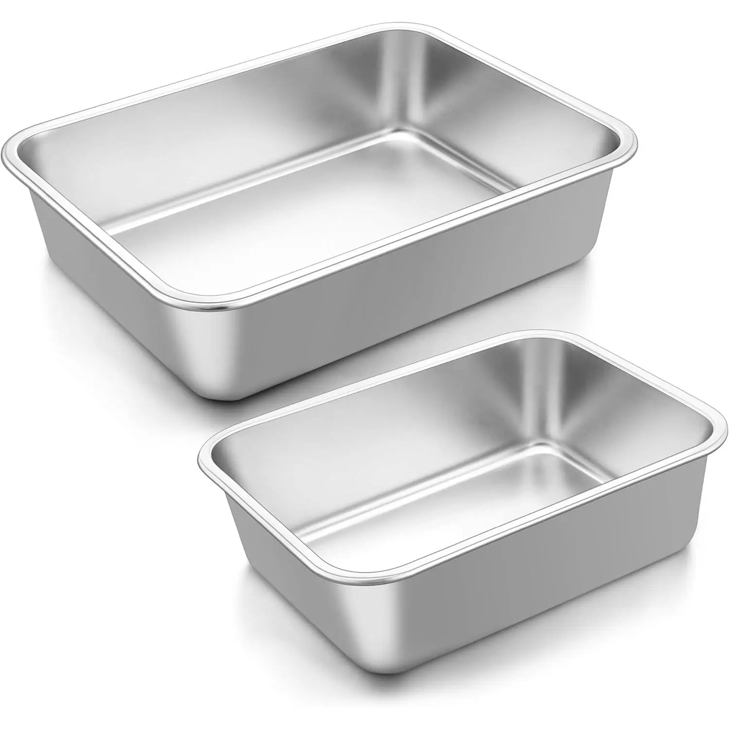 Lasagna Pan 3 Inch Deep Baking Pans for Oven Stainless Steel Rectangle Lasagna Cake Baking Dish 2 Pack - 10⅝ x 8¼ & 12¾ x 10 Inch