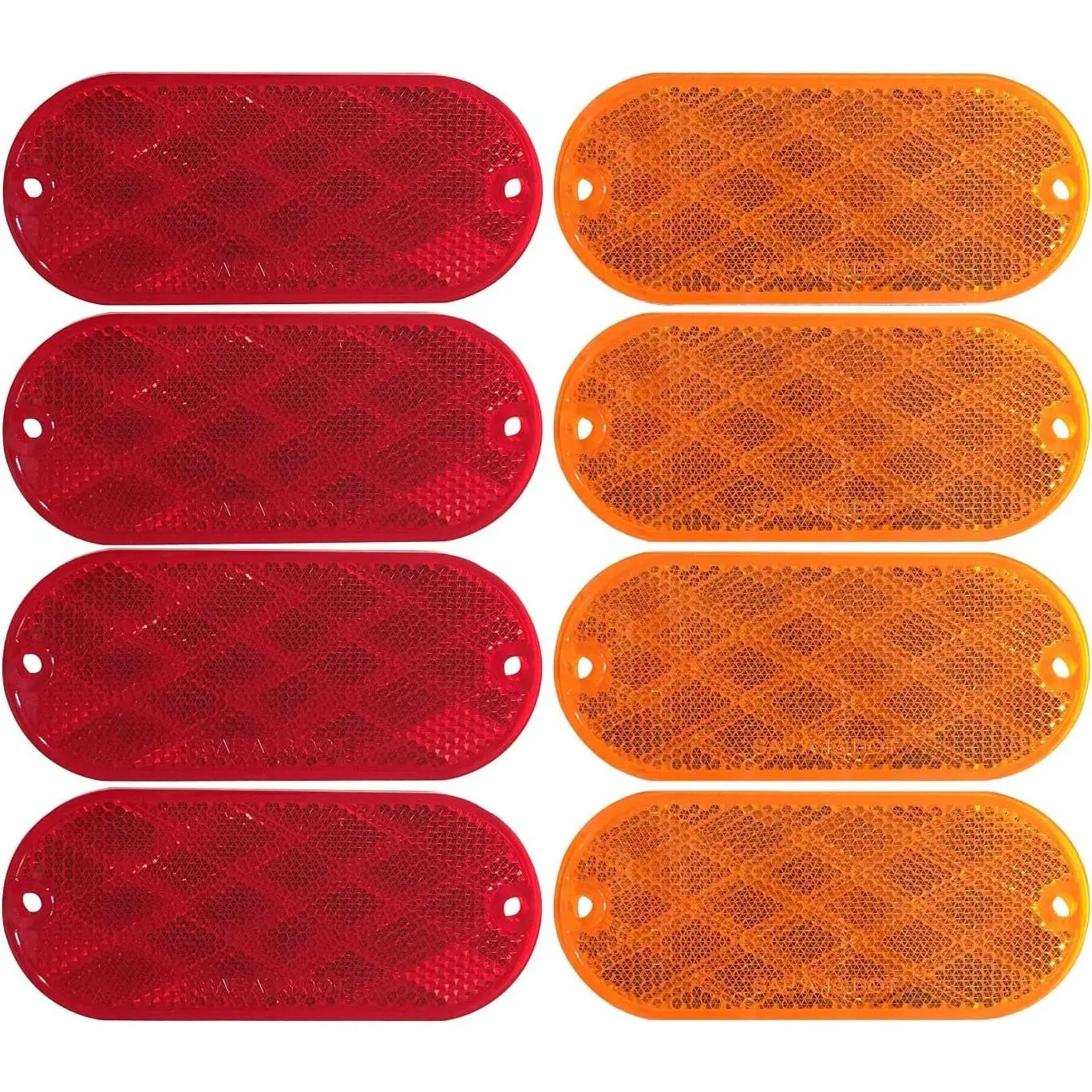 Oval Reflectors 8 Pack - 4 Red & 4 Amber, DOT Reflective Stickers Self-Adhesive or Drill Mount for Trucks, RVs, Campers, Bike Racks, Cargo Carriers, 4-3/8" x 2" x 1/4"Gift