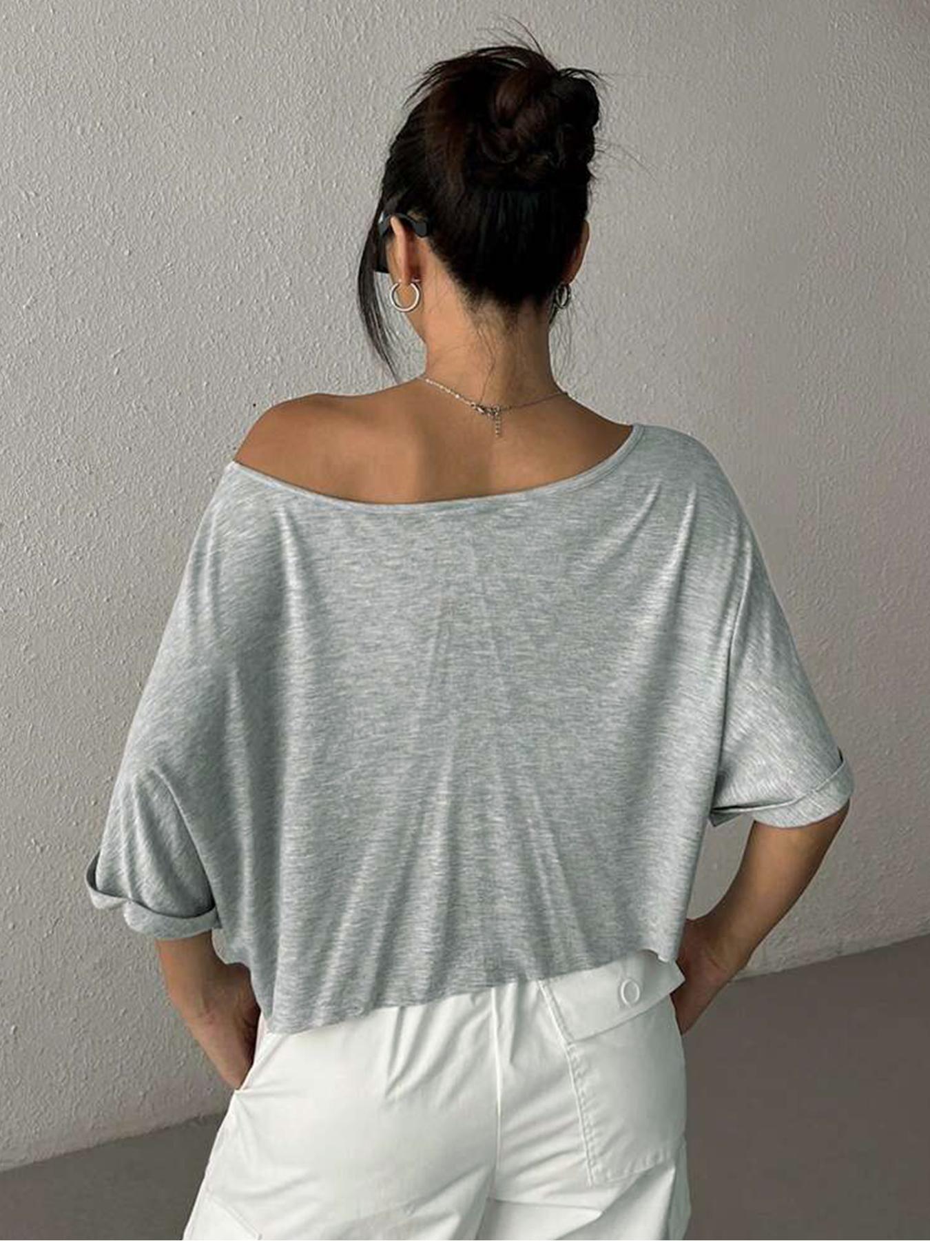 Women's Solid Color Tee, Casual Half Sleeve T-Shirt for Daily Wear, Ladies Clothes for All Seasons