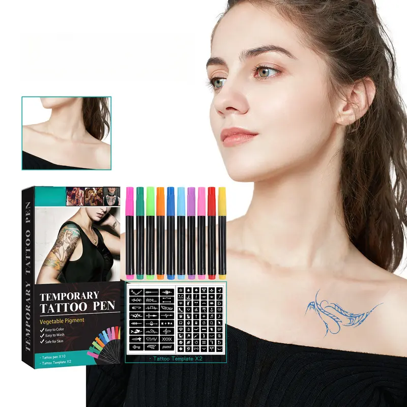 Multi-Color Temporary Tattoo Pen Set, DIY Body Paint Markers for Face Arm Skin Decorative Drawing