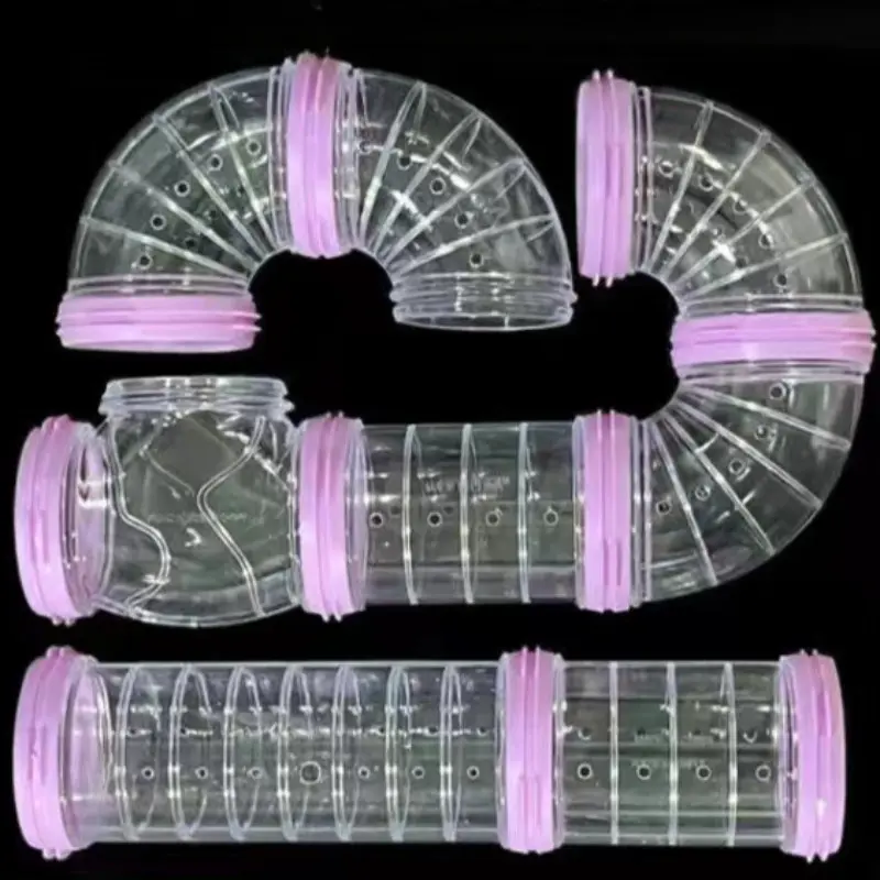 Hamster Tube Set, 8 Pack Transparent Curved Pipes, DIY Creative Tunnel for Dwarf & Golden Hamsters, Pet Cage Accessories, Connection