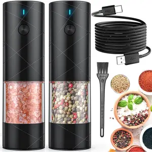 Electric Salt and Pepper Grinder Set Rechargeable with Warm Light, Adjustable Coarseness Large Capacity Automatic Salt Pepper Mill Shakers for Kitchen, Restaurant, Outdoor, Black
