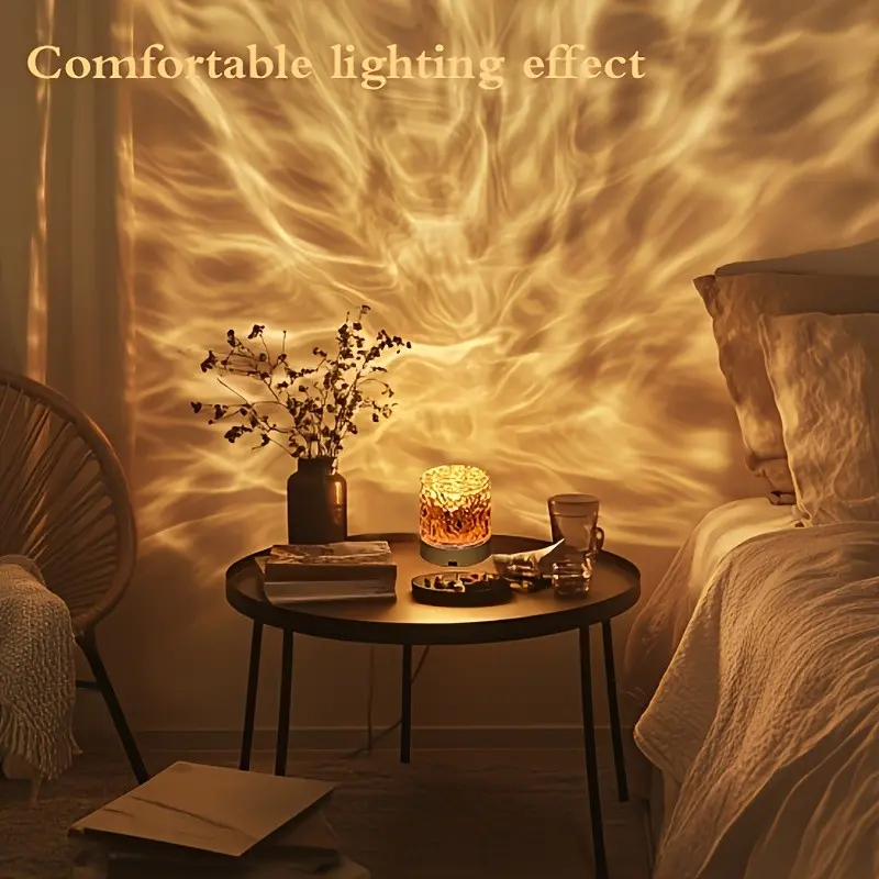 Water Ripple Projector Lamp, Ocean Wave Night Light, RGB Mood Light, Crystal-Style Ambient Lamp, Aesthetic Bedroom and Gaming Room Décor, USB-Powered Tabletop Light, Ideal for Decorating Any Room, Parties, Christmas, Halloween, Valentine’s Day and Birthda
