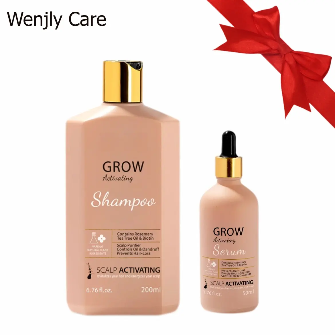 Wenjly Care Grow Activating Hair Care Set: 200ml Shampoo + 50ml Scalp Serum for Thinning Hair