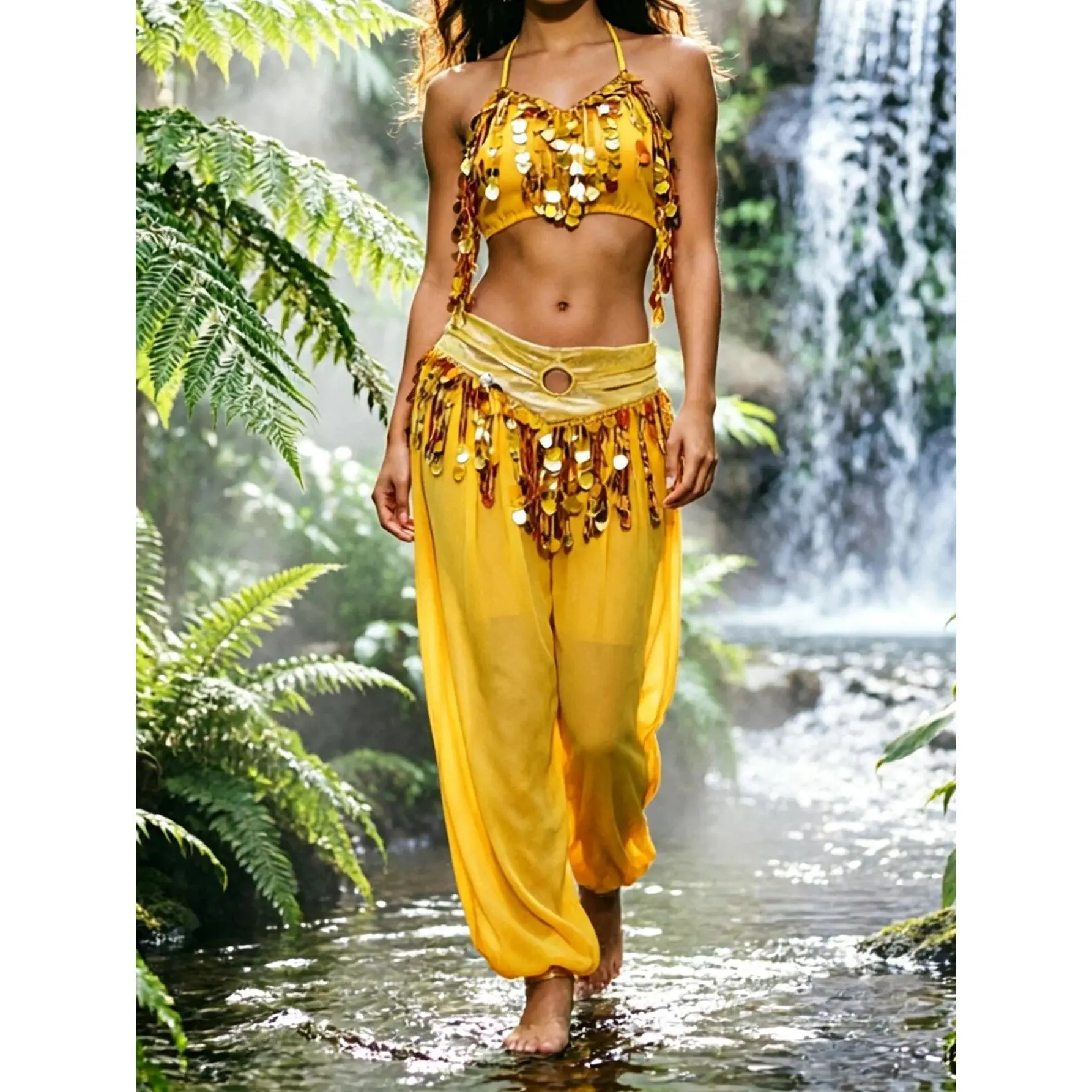 Women's 2 Pcs Belly Dance Costume Set Bandage Top & Tribal Harem Pants Indian Outfits Jewelry Set Professionnel