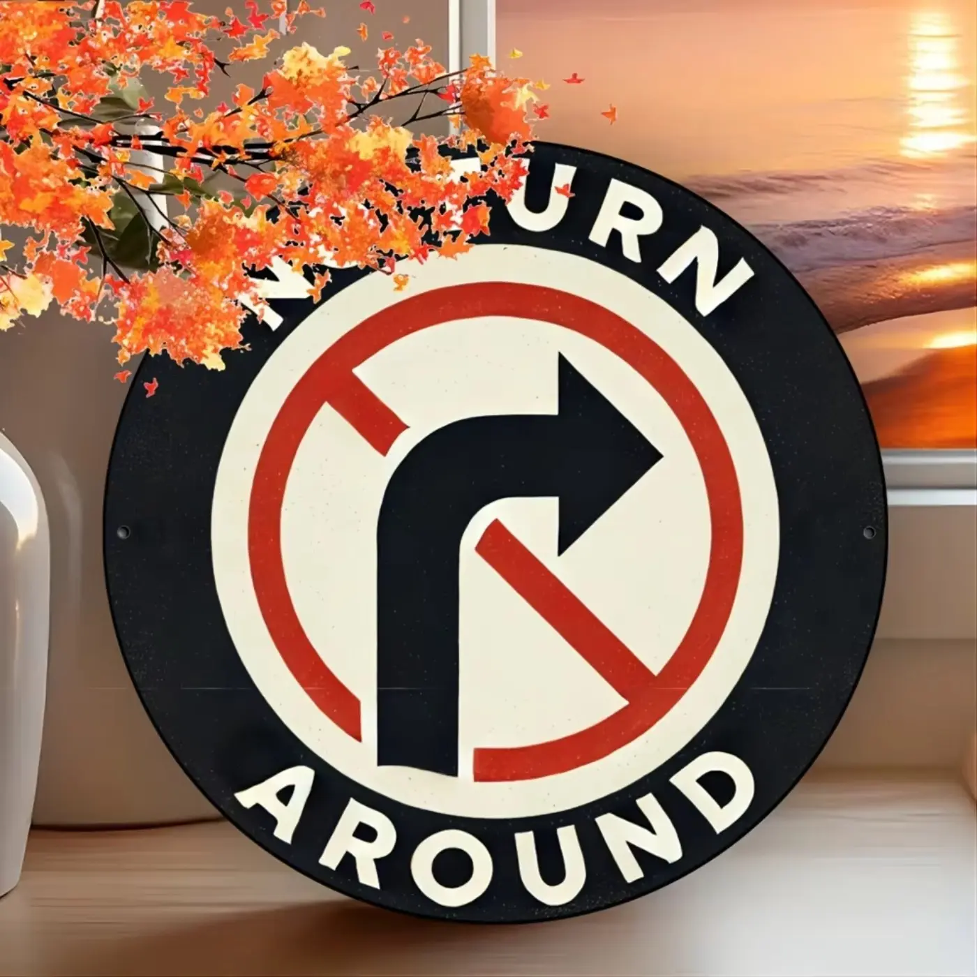 Round "No Way Back" Aluminum Signage - 20x20cm (8x8") | Road Traffic Sign, Private Lane No U-turn One-way Sign