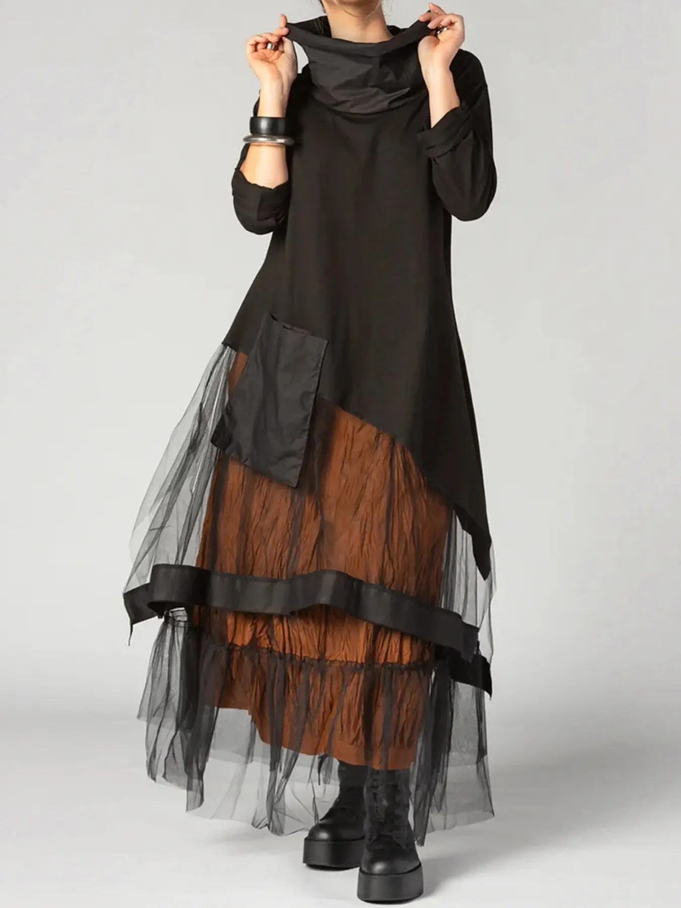 New Women's Loose Fit Casual High Neck Mesh Dress, Comfortable and Stylish Design, Perfect for Daily Wear, Everyday