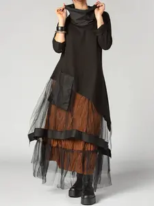 New Women's Loose Fit Casual High Neck Mesh Dress, Comfortable and Stylish Design, Perfect for Daily Wear, Everyday