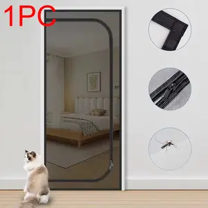 1pc Summer Zipper U-Shape Door Curtain, Home Use Mesh Door Divider, Cat Proof Design, No Drilling Installation, Easy Setup