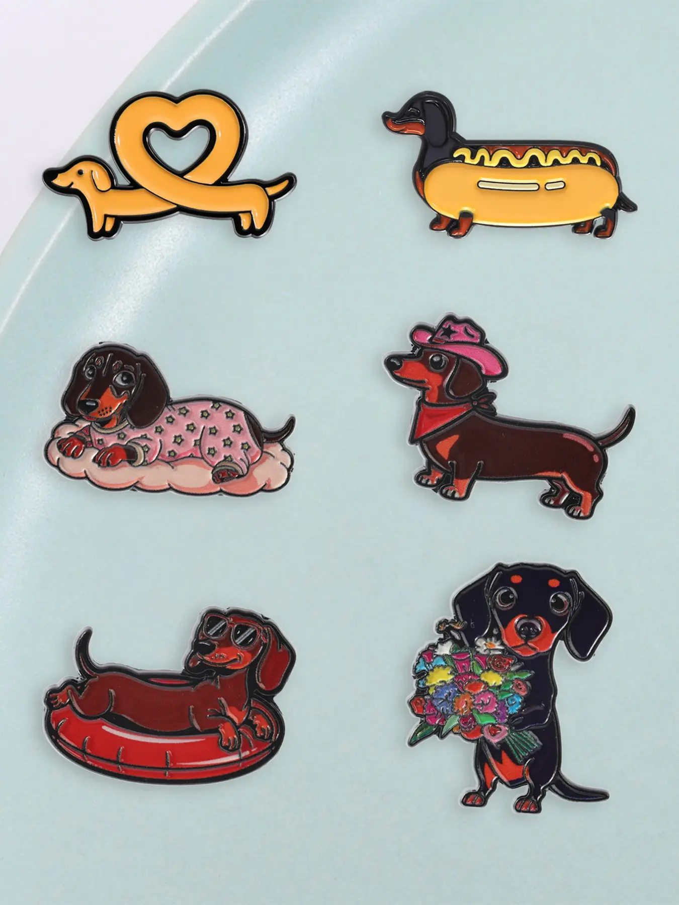 Dachshund Enamel Pin Set, Cute Cartoon Sausage Dog Lapel Brooch Pins, Perfect Gift for Dog Lovers, Unique Fashion Accessory