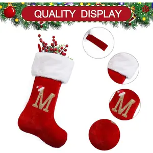 20 Inches Red Personalized Embroidered Initial Monogram Christmas Stockings Large Soft Decor for Holiday Xmas Season Gift Decor(A)
