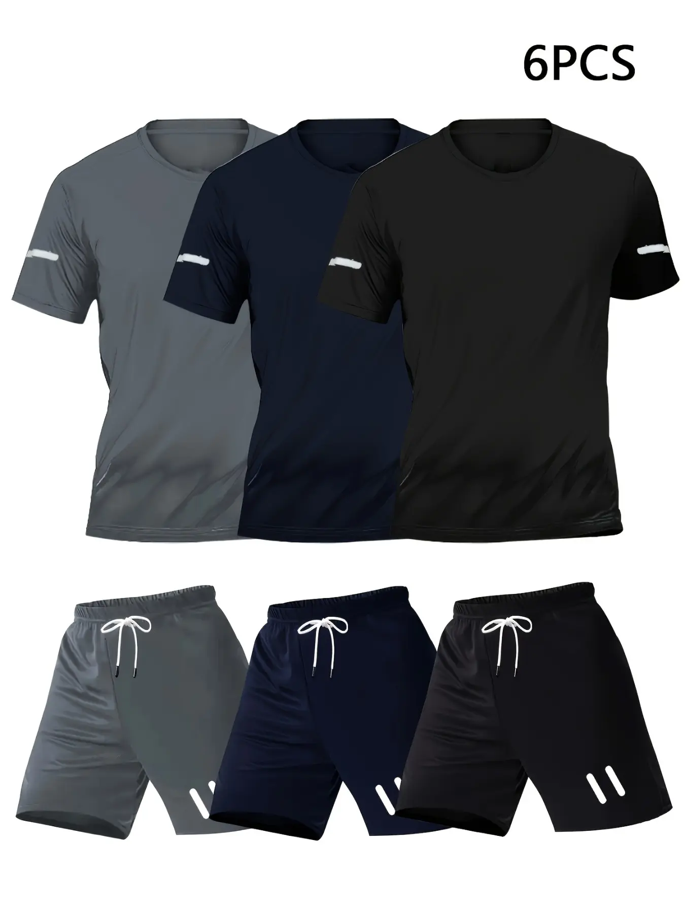 Men's Casual Sport Set, Athleisure Workout Set, Solid Sports Sets, Reflective Stripes, Quick-Dry Breathable Short Sleeve Tee, Elastic Waist Shorts, Ideal for Running, Fitness, Travel