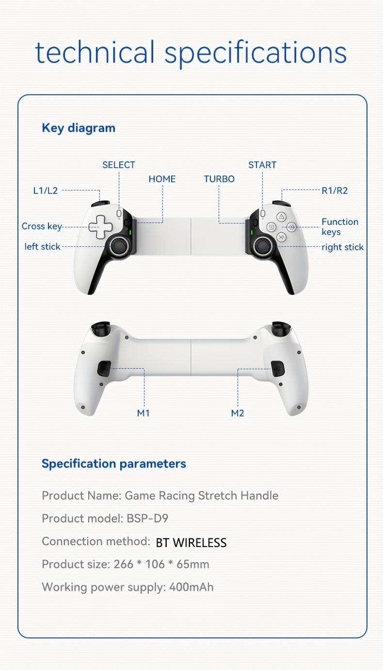 Wireless Game Controller with Hall Effect Joystick and Trigger Buttons - Multi-Platform Controller for PS3/PS4/Switch/iOS/Android/PC - Rechargeable Lithium Polymer Battery, Ergonomic Design, Fashionable Style, Durable Construction, Suitable for Mobile Gam