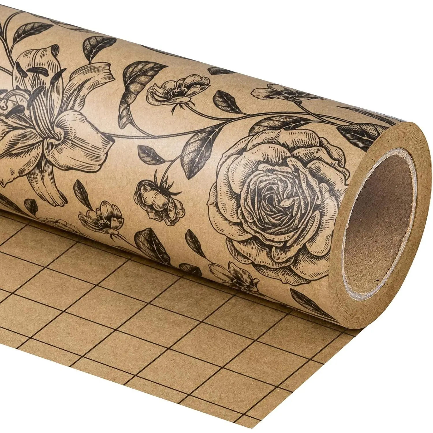Floral Wrapping Paper Roll - Mini Roll - 17 Inch x 9.8  -  Black Flower Wrapping Paper for Birthday, Bridal Shower, Wedding,  Shower