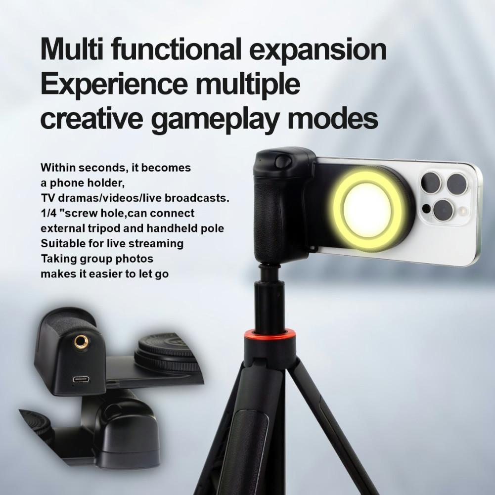 Magnetic Selfie Handle, USB Rechargeable Phone Selfie Handle with, Adjustable Camera Stabilizer for iPhone & Android, Selfie Ring Light, Smartphone Camera Accessories