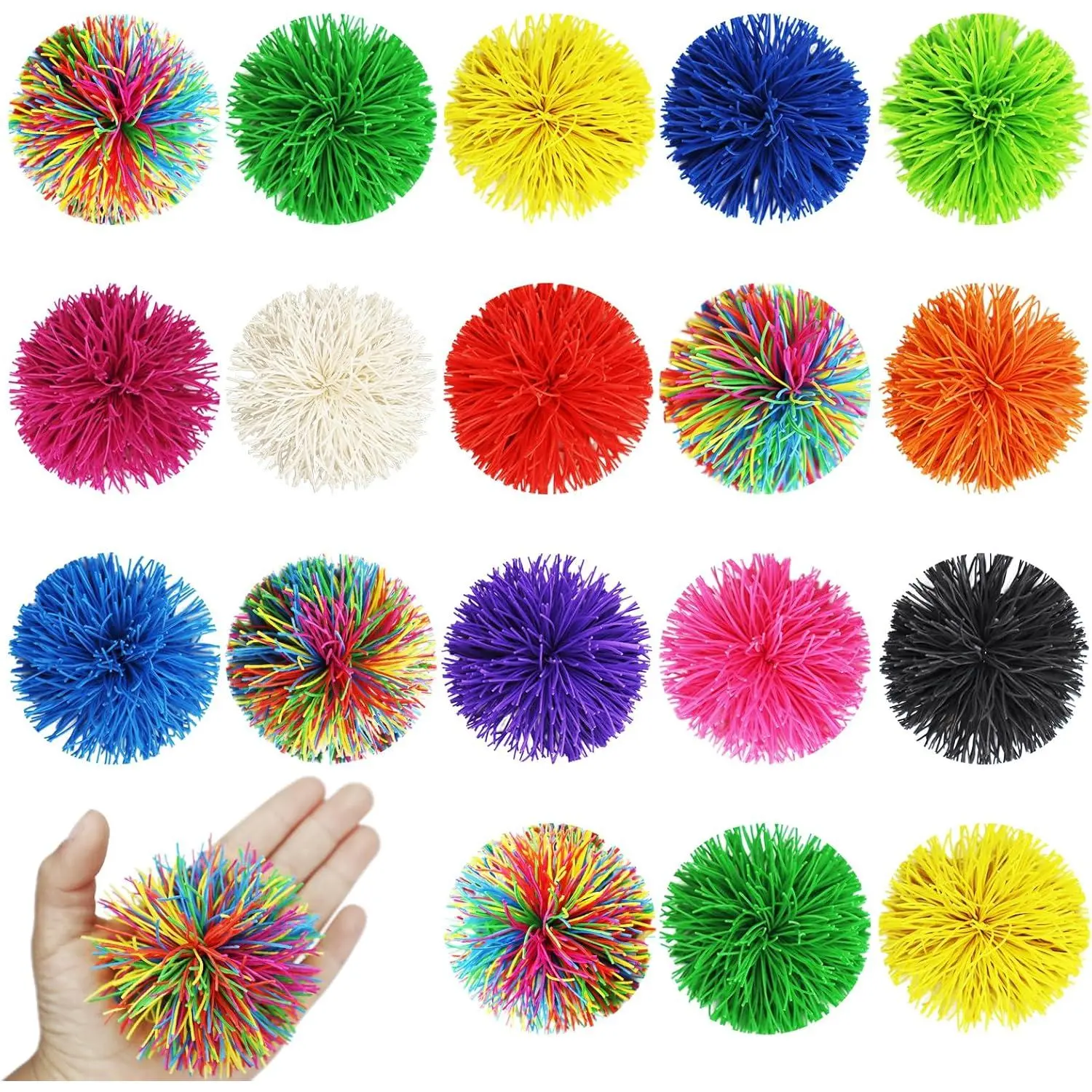 20 Pack Multicolor Sensory Fidget Stringy Balls - Soft Rubber Squishy Toys, Stretch Elastic Stress Balls, Rainbow Pom Bouncy Party Favors & Stocking Stuffers (Kids & Adults)fidget toys
