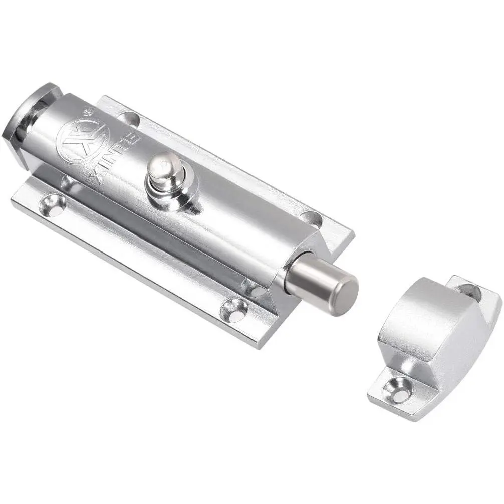Door Flush Bolt, 4-inch Zinc Alloy  Sliding Barrel Latch Lock with Spring  (Nickel Plated)