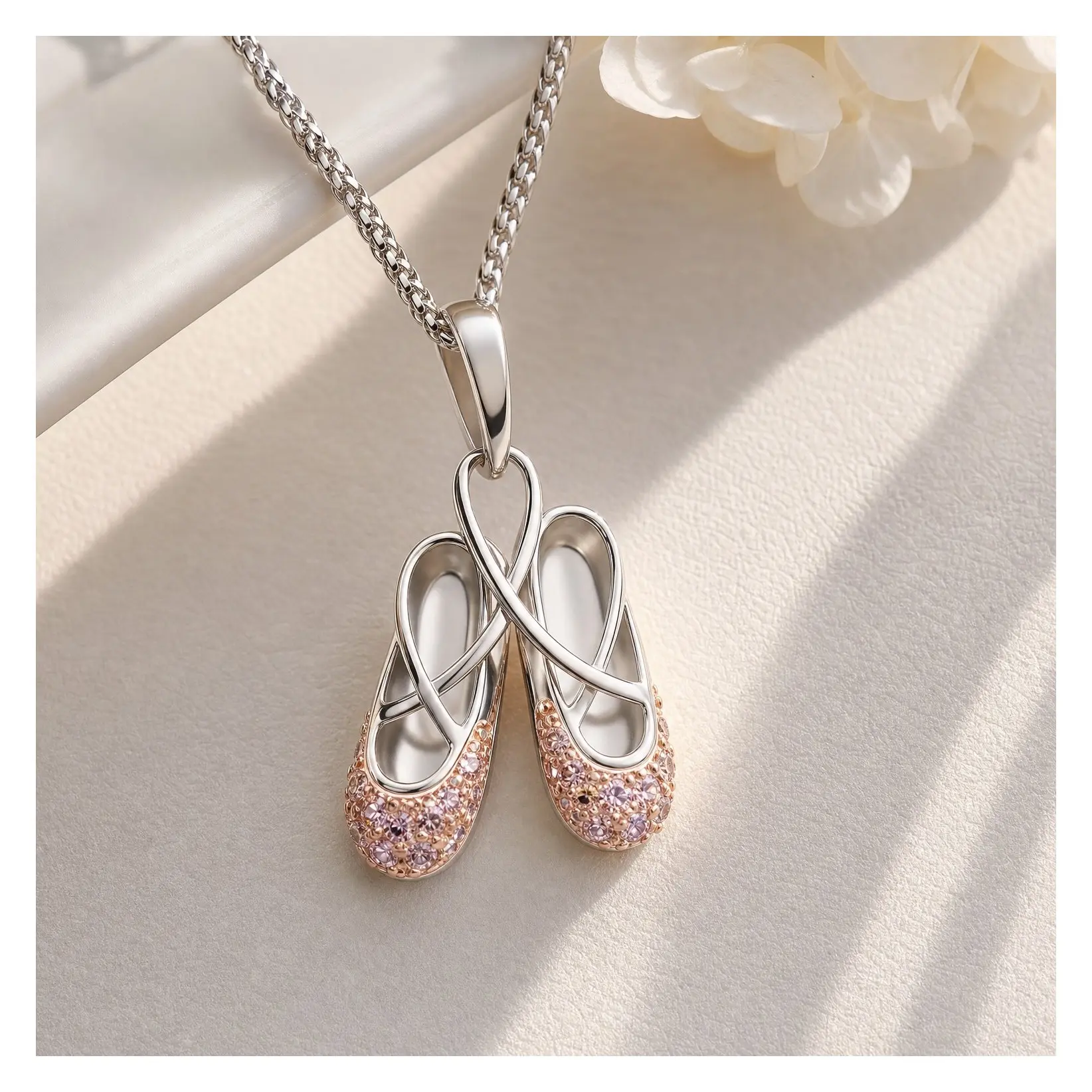 925 Sterling Silver Ballerina Necklace with Cubic Zirconia Ballet Slipper Pendant - Dance Recital Gift for Girls, Teens, Women & Dancers, 18" Hypoallergenic Nickel-Free Lead-FreeGift