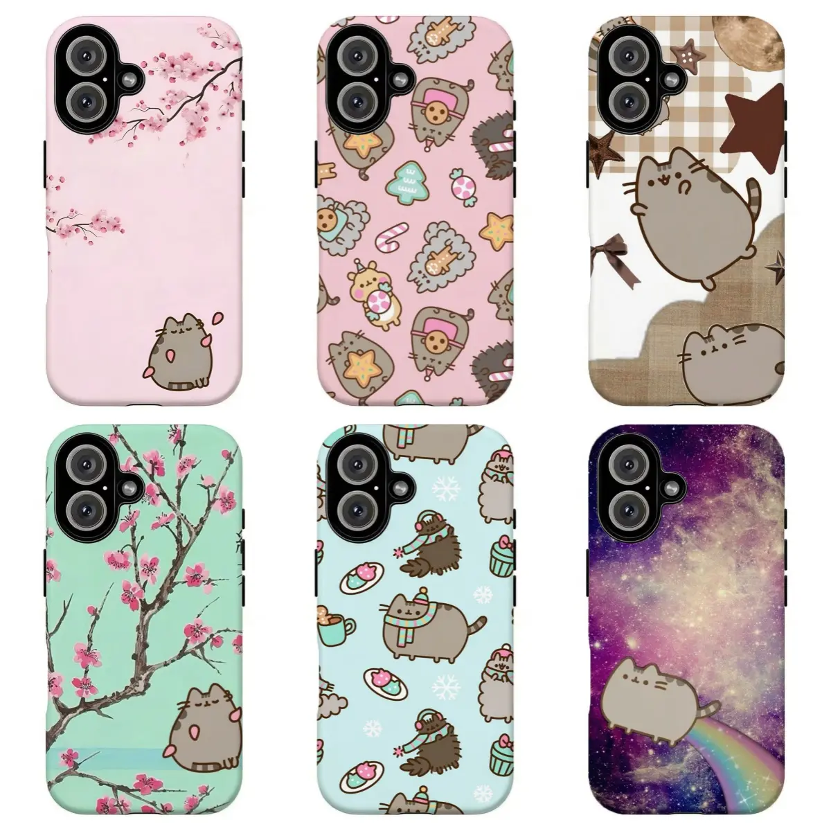 Cute Kawaii Fat Cat Smartphone Case - Sakura Dessert Galaxy Design, Custom Handheld Cellphone Shell, Sweet Pastel Girly for iPhone 17 Pro Max 16 15 14 13 12 11 8 7 Plus, Samsung S26 Ultra S25 24 23 22 21, Perfect Holiday Gift for Her, Protection