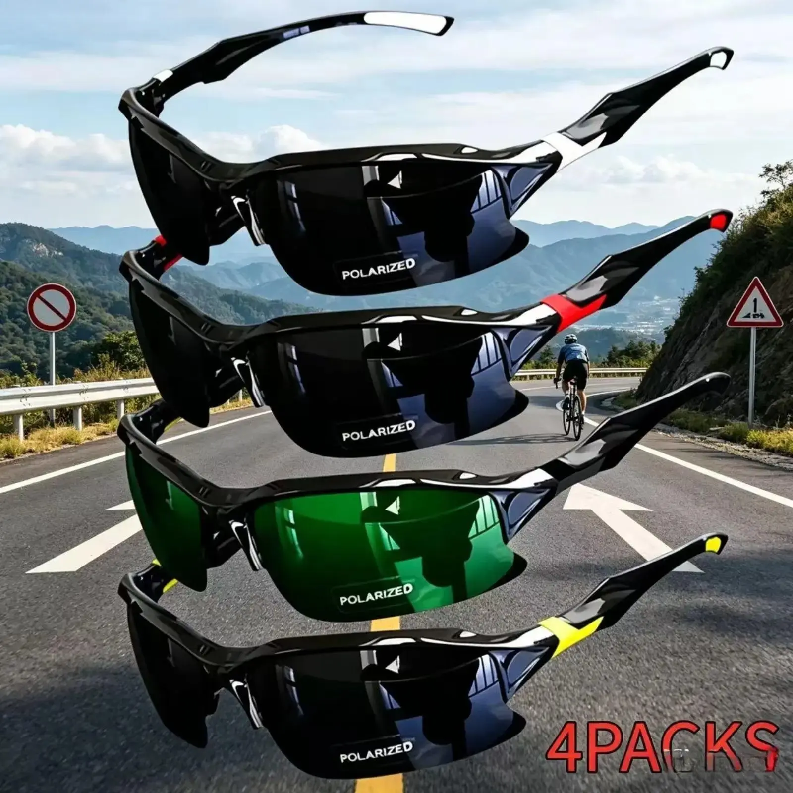 Polarized Sports Sunglasses 4-Pack for Men & Women, Lightweight Windproof Wraparound Frames for Running & Fishing, Lightweight Windproof Eyewear