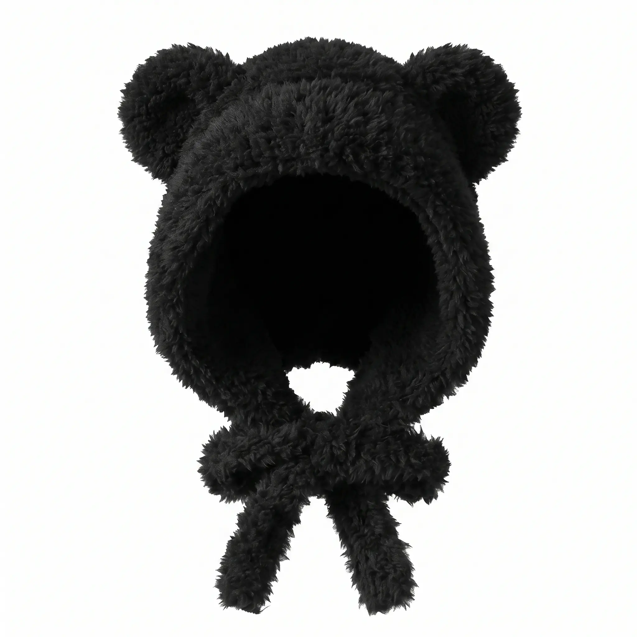 Unisex Thick Knit Bear Ear Decor Earflap Hat - Polyester, Casual Wear Outdoor Sports & Outdoor Accessory, Warm Fall & Winter Fashion Beanie