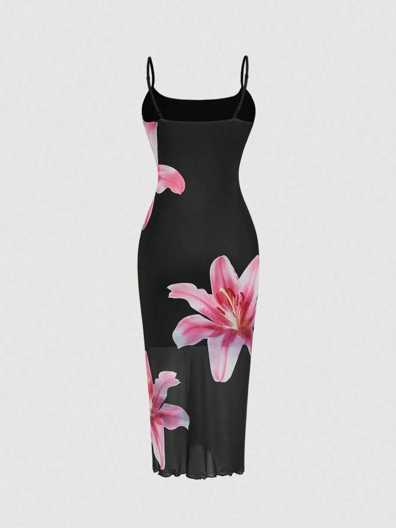 Women's Floral Print Cami Dress, Elegant Sleeveless Bodycon Dress for Party Holiday Wedding, Ladies Clothes for Summer, Elegant Dresses