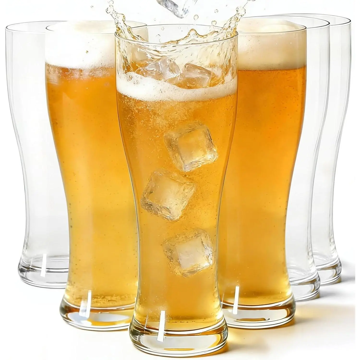 18 oz Pilsner Beer Glasses Set of 6, Large Capacity Clear Pint Beer Cups, Highball Drinking Glasses, Dishwasher Safe, Classic Beer Mug Gifts for Men