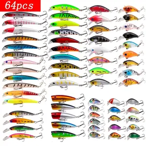 64pcs Premium Minnow Fishing Lure Set - Lifelike Swim Baits, Crank and Poppers Ideal for Freshwater Saltwater