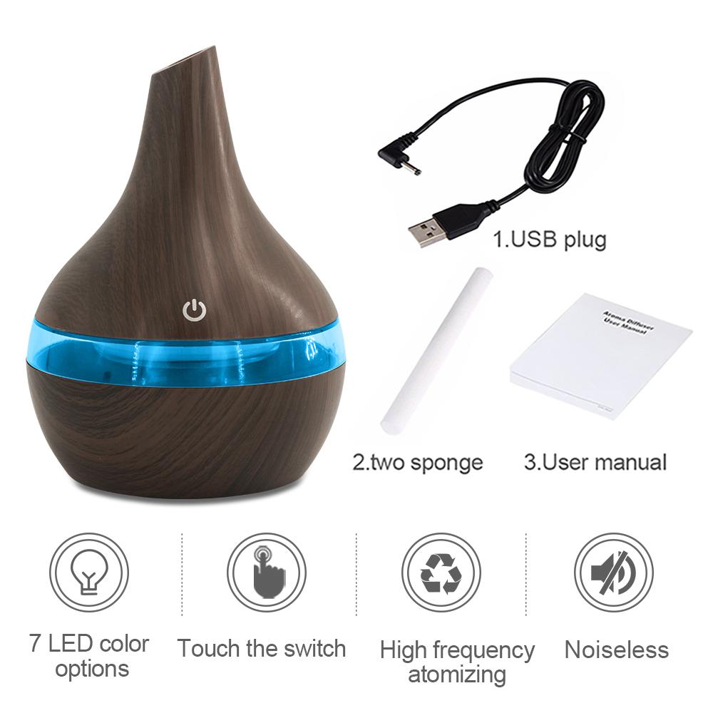 300ml Aromatherapy Essential Oil Diffuser Humidifier Ultra Quiet, USB Operated with 7 Color Changing LED Night Light Lamp, Auto Shut Off for Home Office Bedroom Yoga Meditation Room Gift