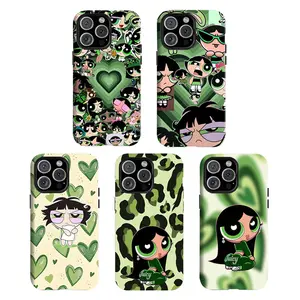 Y-The P0werpuuuff Girls Buttercup green themed phone case,Having good protective properties,for iPhone 16 15 14 13 12 11 17Pro Max,for Samsung S25 S24 S23 S22 Ultra,Suitable for giving as gifts, for Christmas and Thanksgiving Day