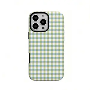 MagSafa Compatible For iPhone 15 case Green Gingham Pattern Dual Layer Protective Case, Phone Protector Cover, Rugged 2in1 Cover TPU Material, Resist Fingerprints, Shockproof and AntiDrop Protection, Scratch Prevention for iPhone 16