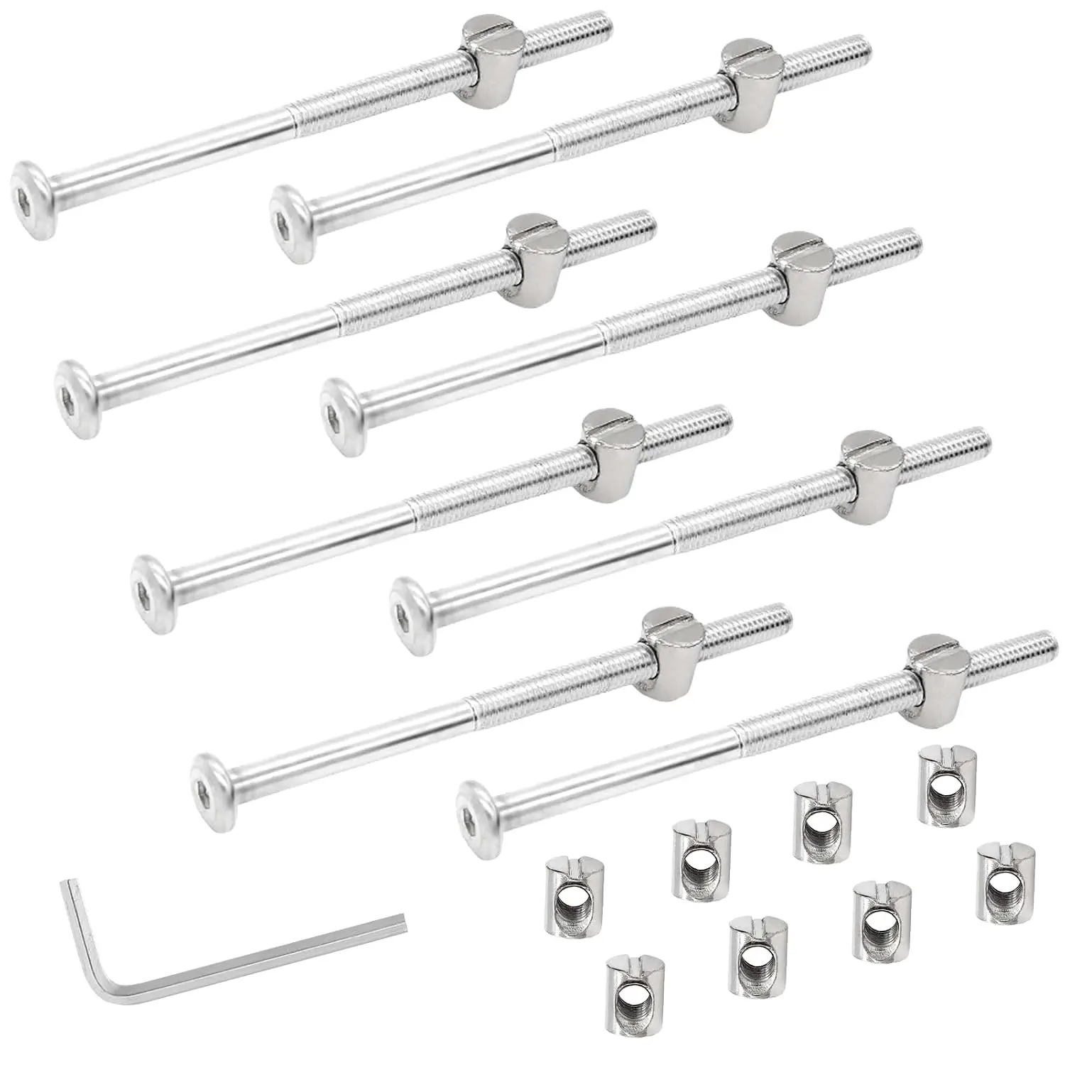 M6 x 100mm Bunk Bed , 12 count, White | Hex Drive Socket, Furniture Barrel Screws, Includes Wrench, For Furniture   Bed